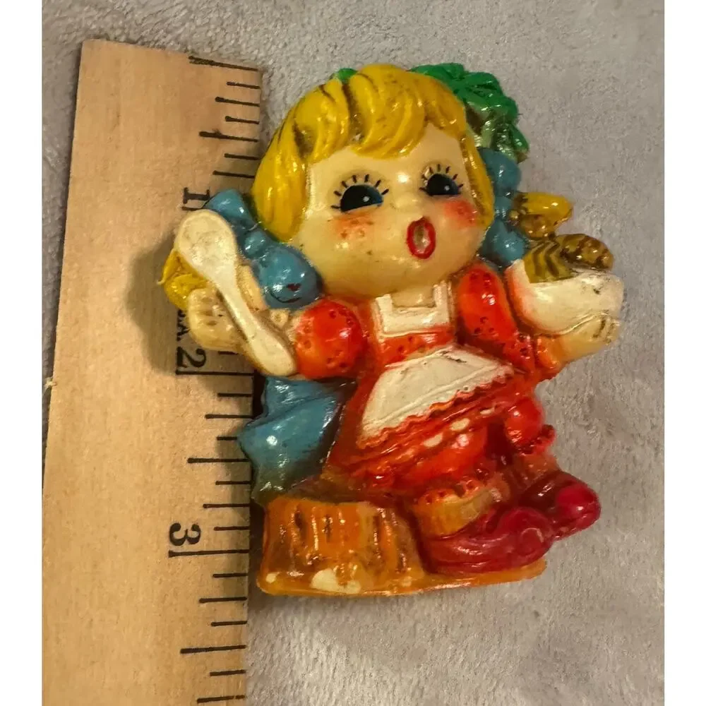 Vtg 3 inch Little Miss Muffet Blow Mold Christmas Hanging Plastic Ornament Japan